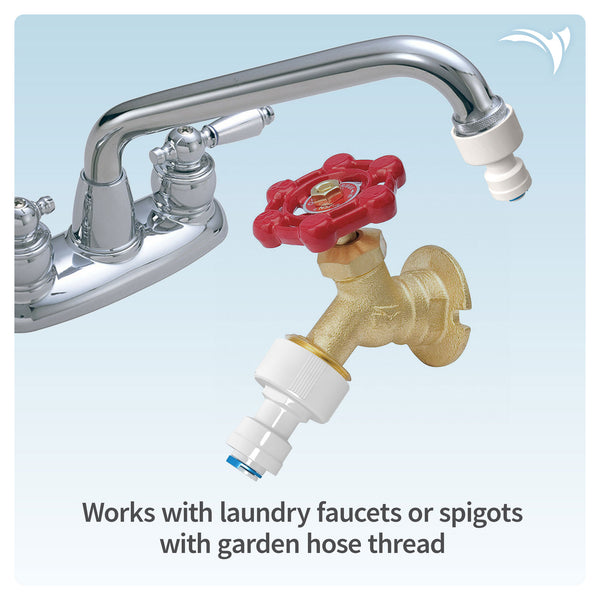 Garden Hose To 1/4" Push Fit Connector - GHT Fitting For Faucets & Reverse Osmosis Systems